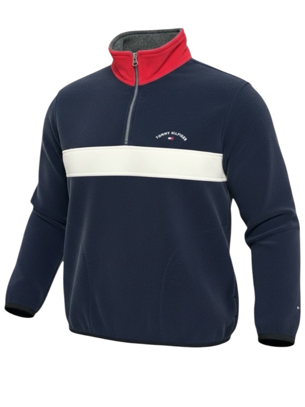 Tommy Hilfiger Quarter Zip Fleece Pullover Navy Blue XL Preppy Hiking Outdoor